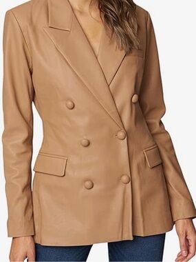 Blank NYC Double-Breasted Faux Leather Blazer - Camel